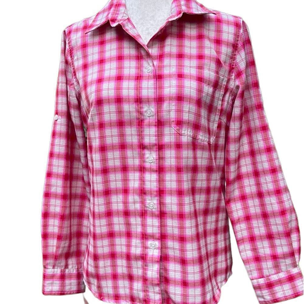 Odlo Pink Plaid Button Down Rugged Top Blouse Shirt Designed for Layering Size S